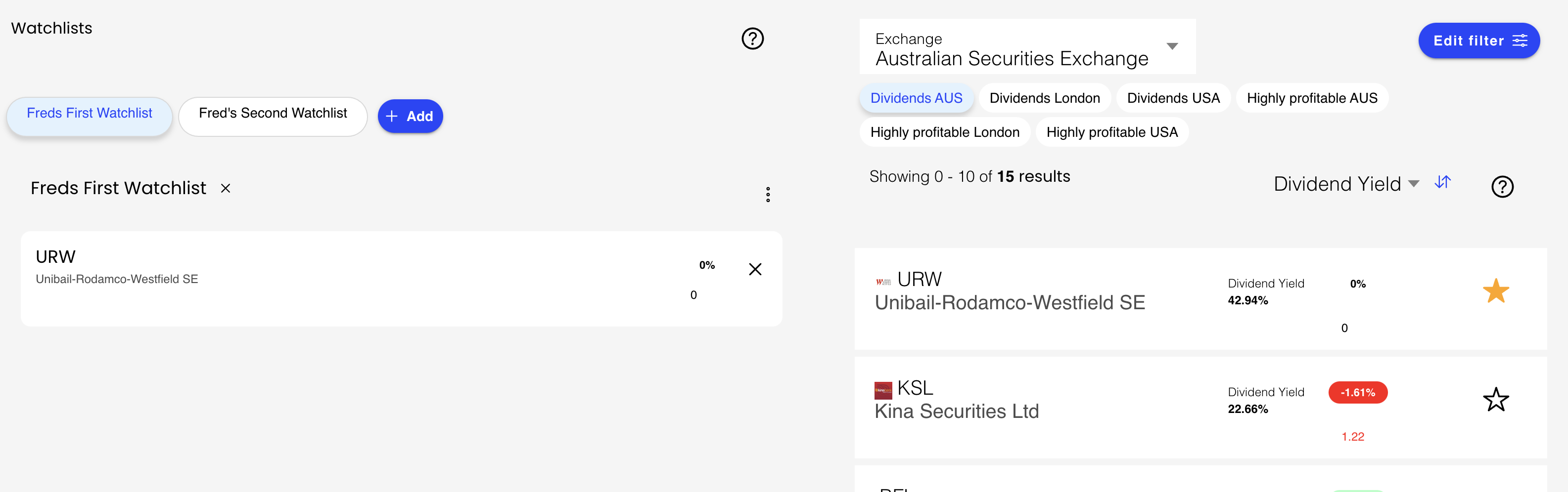 Watchlist with New Stock